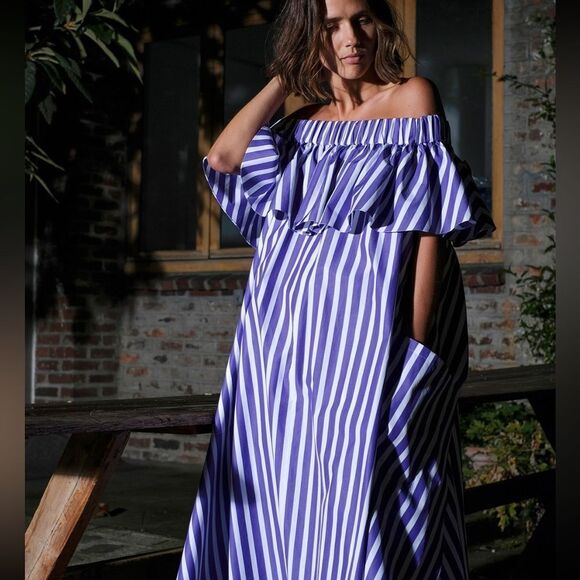 Maison Rabih Kayrouz Light Pink striped off-shoulder dress NWT XS $1946 - Picture 2 of 6